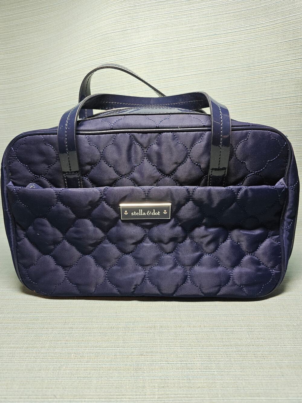STELLA & DOT 13"X8"X3" Travel Cosmetic Compartment Zipper Bag Navy Blue